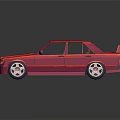 Red Vintage Sedan With White Wheels Brown Interior And Rear Spoiler