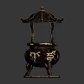Antique Style Black Decorative Container With Gold Animal Patterns And Tripod Base 3d model