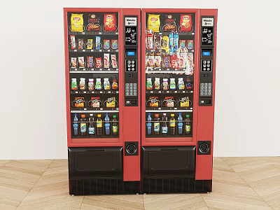 Red Commercial Vending Machines With Snacks Beverages And Automated Dispensing Features 3d model