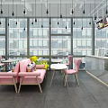 Vibrant Pink And Blue Interior Space With Cloud Chandeliers Balloons And Hanging Chair