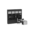 Modern Black And White Bookcase Interior Design With Books Decorative Statues And Desk Chair