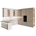 Modern Light Colored Kitchen Cabinets With Glass Door Upper Units Stone Countertop Built in Appliance