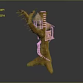Cute Little Bird Living in Cozy Treehouse with Wooden Stairs and Leafy Branches