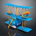 Blue Cartoon Style Biplane Featuring Yellow Propeller Whale Face And Windows