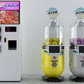 Amusement Equipment Featuring Interactive Vending Machine And Transparent Ball Dispensers With Colorful Play Balls