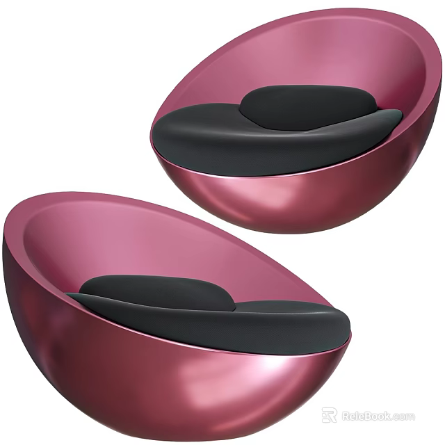 Modern Egg Shaped Single Sofa With Pink Frame And Black Cushion Design 3d model