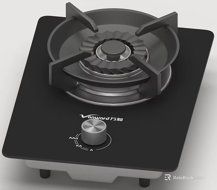 Vanward Gas Stove Daily Electrical Appliance With Black Glass Panel And Control Knob 3d model 