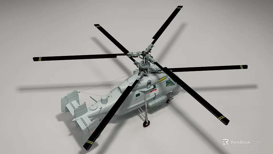 Detailed Helicopter Model With Large Rotors Landing Gear And Gray Body Design 3d model 