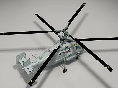 Detailed Helicopter Model With Large Rotors Landing Gear And Gray Body Design 3d model