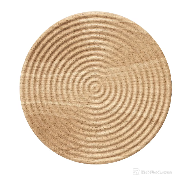 Circular Wooden Plate Showcasing Natural Detailed Concentric Grain Texture Pattern 3d model 