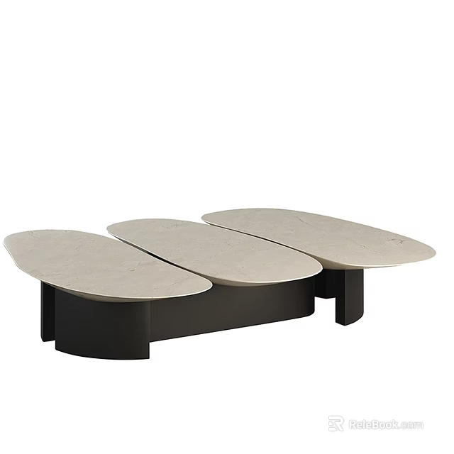 Modern Coffee Table With Three Oval Marble Tops And Black Supporting Base 3d model