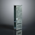 Tall Industrial Style Metal Cabinet With Distressed Texture And Open Shelf Design