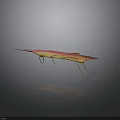 Vibrant Pink and Yellow Long-Beaked Insect on Dark Background with Reflection