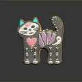 Decorated Cat Shaped Cookie with Blue Ears Yellow Edges Pink Heart and Purple Petals