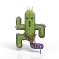 Wood And Stone Cactus Sculpture Unique Design With Green Finish And Decorative Details