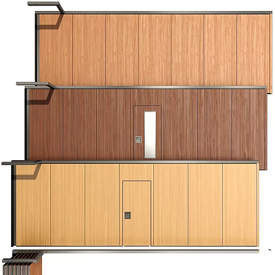 Wooden Panel Wall Design With Multiple Wood Tones And Integrated Doors For Modern Interiors 3d model