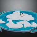 Cartoon Scene Featuring Penguin on Ice Surface with Ice Blocks and Ice Hole 3d model