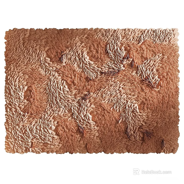 Soft Textured Square Rug With Brown Beige Feather Pattern And Plush Surface 3d model 