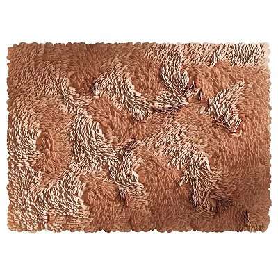 Soft Textured Square Rug With Brown Beige Feather Pattern And Plush Surface 3d model