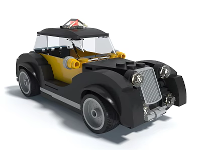 Lego Bricks Built Vintage Car Model With Black Yellow Body 3d model