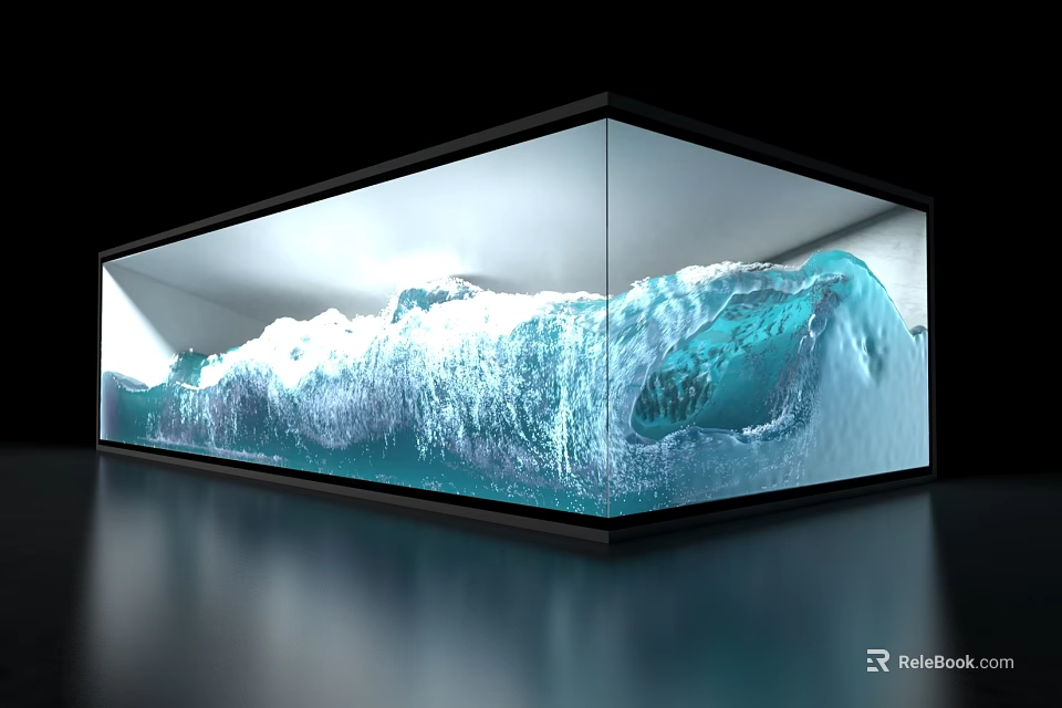 Modern Glass Aquarium With Blue Wave Effect And Modern Lighting Design 3d model 