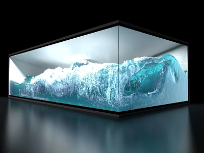 Modern Glass Aquarium With Blue Wave Effect And Modern Lighting Design 3d model