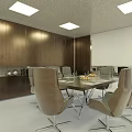 Modern Spacious Conference Room Interior With Wooden Table Ergonomic Chairs And Glass Partitions