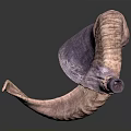 Detailed Curved Animal Horn Organ with Purple Light Brown Hair-like Textured Surface