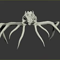 Realistic White Deer Skull With Large Antlers Displayed On Dark Reflective Background