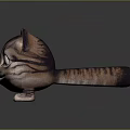Cartoon Cat 3D Character Model With Yellow Eyes Striped Fur And Pink Nose