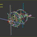 Intricate Mechanical Design Featuring Blue Pillars Black Rings Gears And Engine Parts On Dark Background
