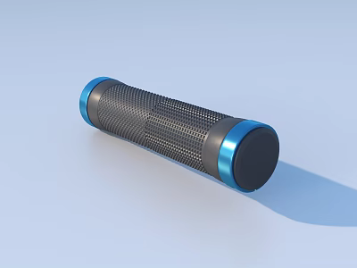 Cylindrical Portable Speaker With Black Mesh Surface And Blue Edge Design 3d model