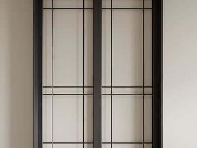Modern Interior Double Doors Design With Black Frame And Glass Panels 3d model
