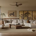 Quiet Ancient Style Home Living Room Sofa Coffee Table Combination Leisure Sofa Chair Decorative Cabinet Side Table Corner Table Screen Partition Ornaments Floor Lamp 3d model