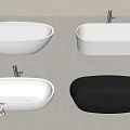 Various Bathtub Styles in White and Black with Faucets on Light Tile Floor