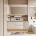 Modern Bathroom Vanity Design With Backlit Mirror Cabinets Drawers And Toiletries