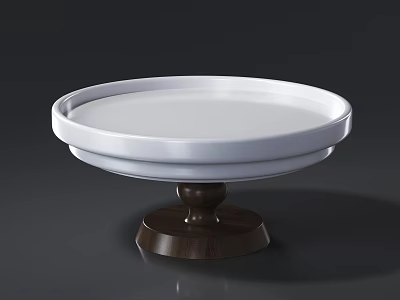 White Ceramic Cup With Round Tray And Dark Brown Wooden Base Design 3d model