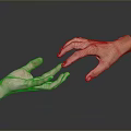 Two Hands Reaching Towards Each Other On Gray Background With Reflection 3d model