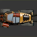 Cartoon Style Off Road Vehicle With Orange Gray Color Red Cylindrical Parts And Rhino Horn