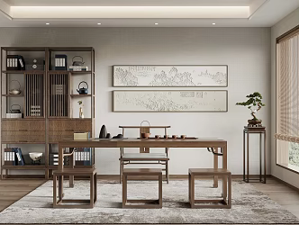 New Chinese Style Tea Room Tea Table Antique Frame Decorative Painting 3d model