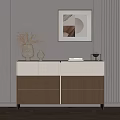 Modern Entryway Cabinet And Side Cabinet With Decorative Vases Books Painting On Grey Wall