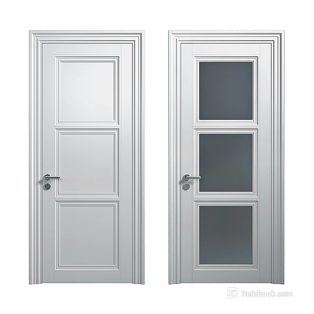 Interior Swing Doors With Panel And Glass Panel Designs And Silver Handles 3d model