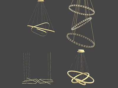 Modern Elegant Chandelier Designs With Spiral Circular Ring Metal Structures 3d model
