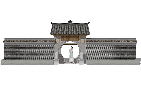 new chinese style gate entrance gate door opening 3d model