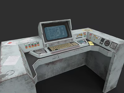 Industrial Electronic Control Console With Display Screen Keyboard Control Buttons And Knobs 3d model