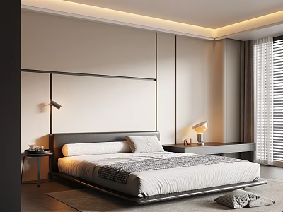 Modern Bedroom Interior Design With Large Bed Nightstands Wall Lamps And Blinds 3d model