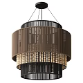 Modern Brown Slatted Chandelier With Beaded Bottom And Cylindrical Design 3d model