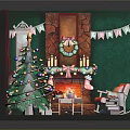 Festive Living Room Interior With Christmas Tree Sofa And Fireplace Decorations
