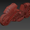 Futuristic Armored Motorcycle with Mechanical Details Green Brown Body and Red Rim Wheels