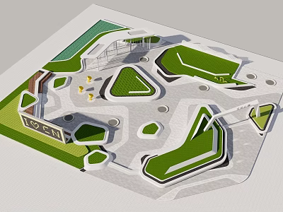 Modern Park Landscape With Geometric Green Spaces Paved Pathways And Seating Areas 3d model